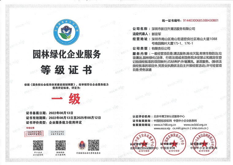 園林綠化企業(yè)服務(wù)等級(jí)證